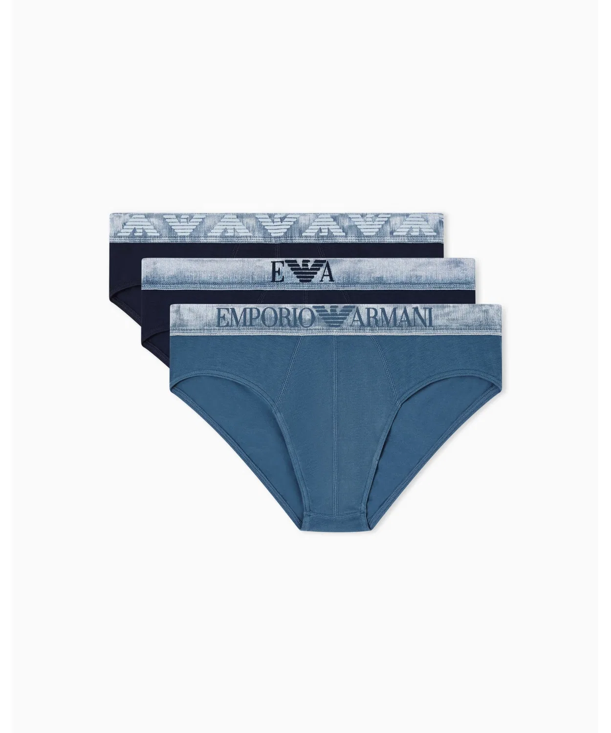 Мужские трусы-слипы органический хлопок набор из 3 штук Shiny Logo Band EMPORIO ARMANI, Blue