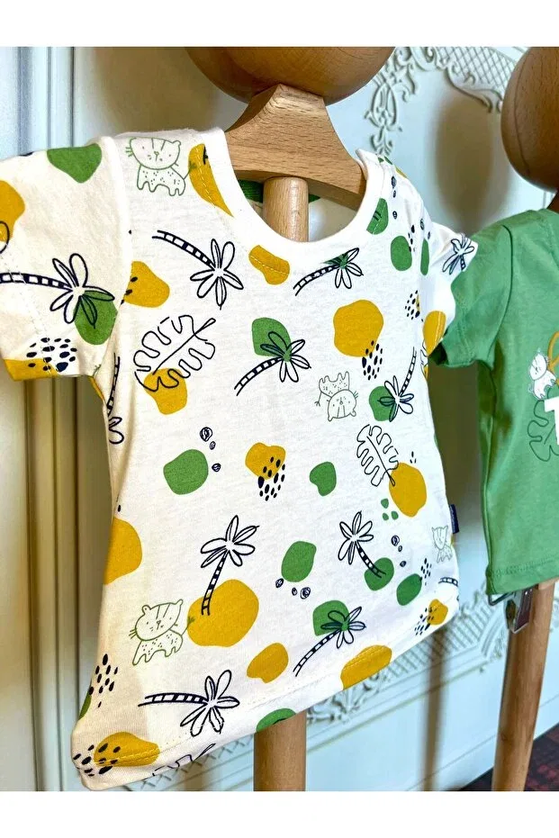 Детская футболка для мальчиков хлопковая Little tiger 2 in one cotton combed t-shirt Funda Bebe, Green — фото 2