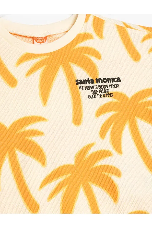 Детская футболка для мальчиков с пальмовым принтом Koton, Ecru Patterned — фото 3