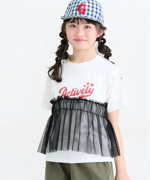 Детская футболка с принтом и юбкой из тюля, модель Tully, бренд QUNTSTYLE, Off White