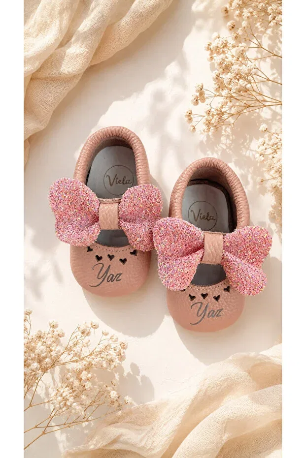Детские мокасины из натуральной кожи для девочек с бантом Viela Gift Atelier, Pink — фото 4