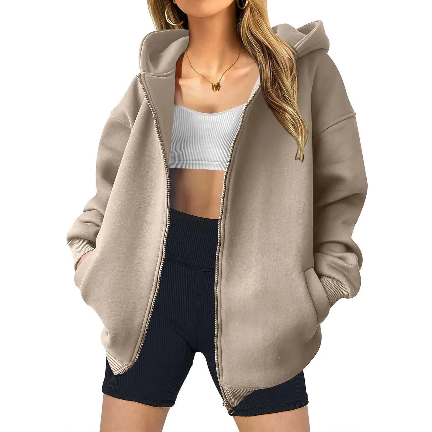 Женская куртка с капюшоном, длинная, с утеплителем, Soft Shell Jacket, Beige — фото 2