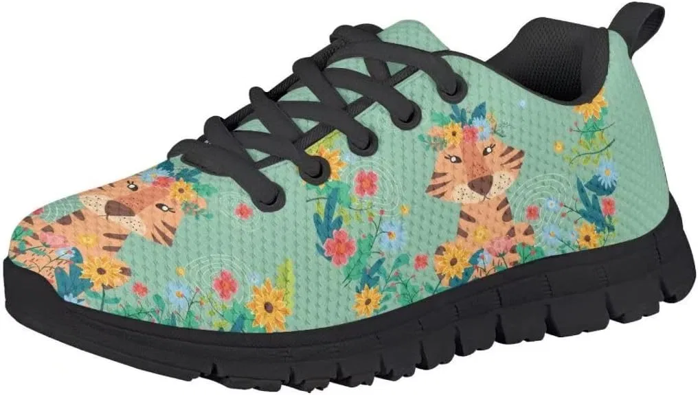 Детские кроссовки для мальчиков и девочек с принтом PinUp Angel, Cute Tiger Green Floral — фото 3