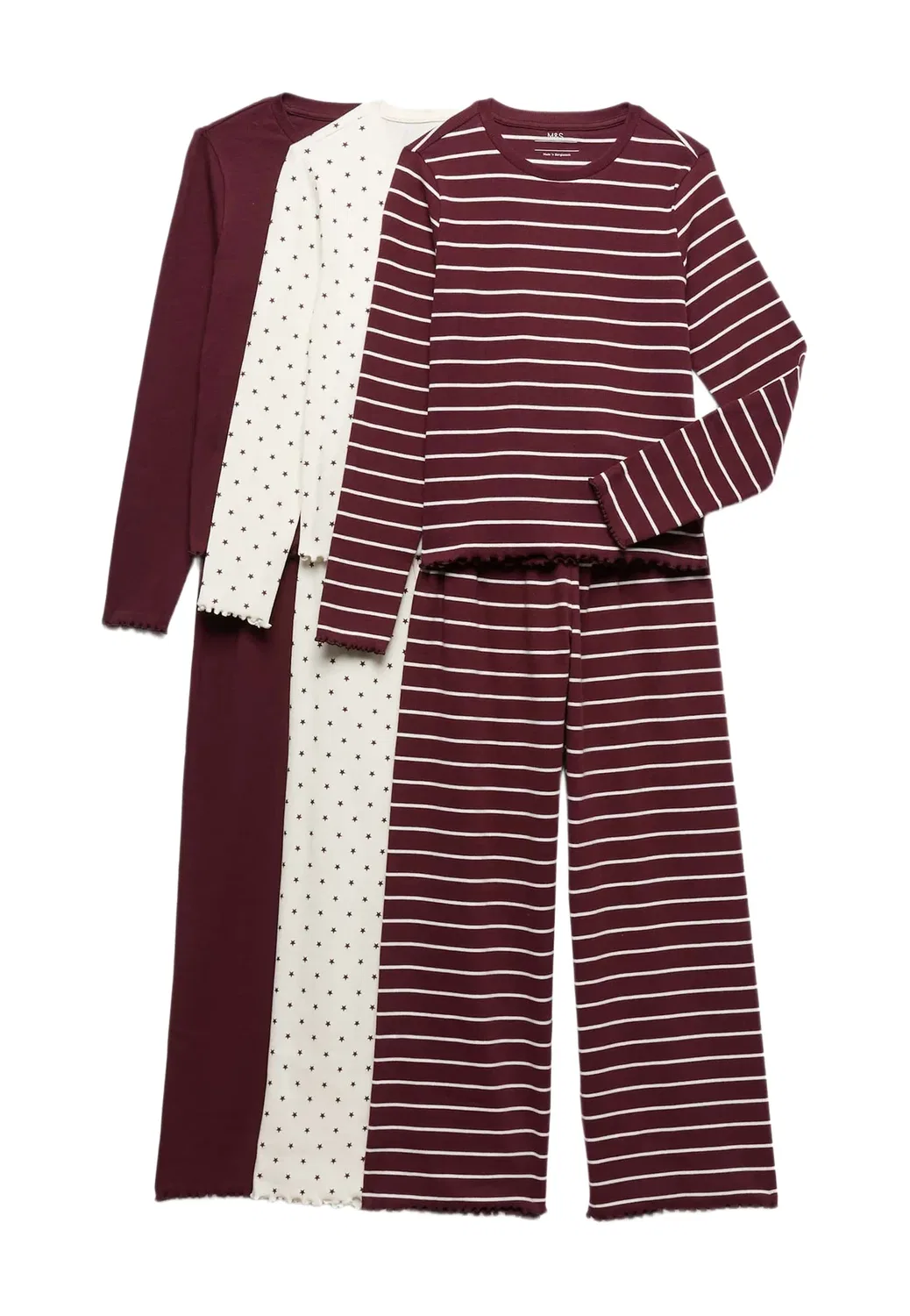 Комплект из 3 пижамных комплектов в рубчик Marks & Spencer, Burgundy Mix