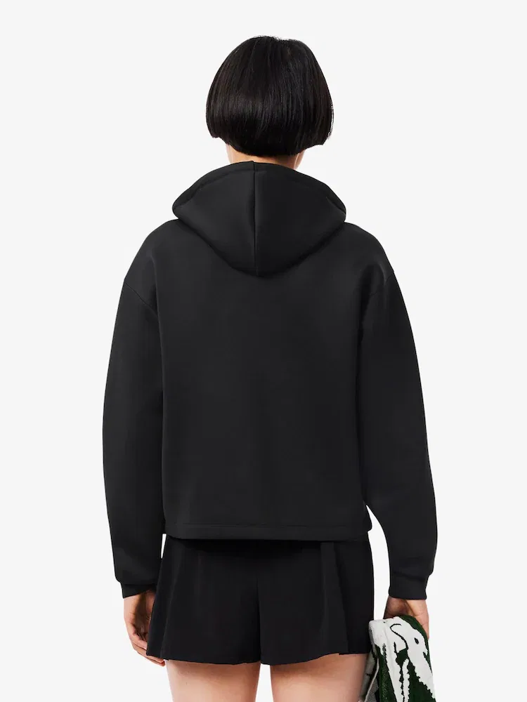Худи LACOSTE женская тренировочная с пайпингом, спортивная, черная — фото 3