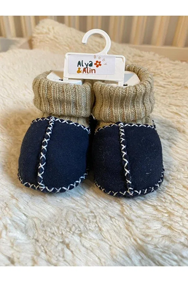 Детские пинетки из натуральной кожи Alya&Alin Baby, Navy Blue
