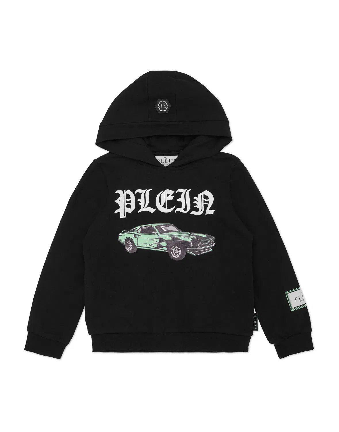 Детское худи с капюшоном с принтом гоночных машин PHILIPP PLEIN, Black/Turquoise