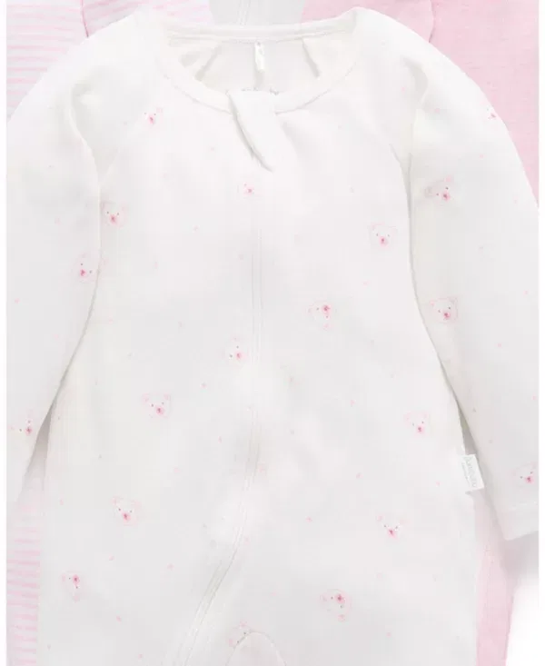 Детский комбинезон-слип с длинным рукавом 4 шт. Purebaby, Pale Pink Bear Pack — фото 3