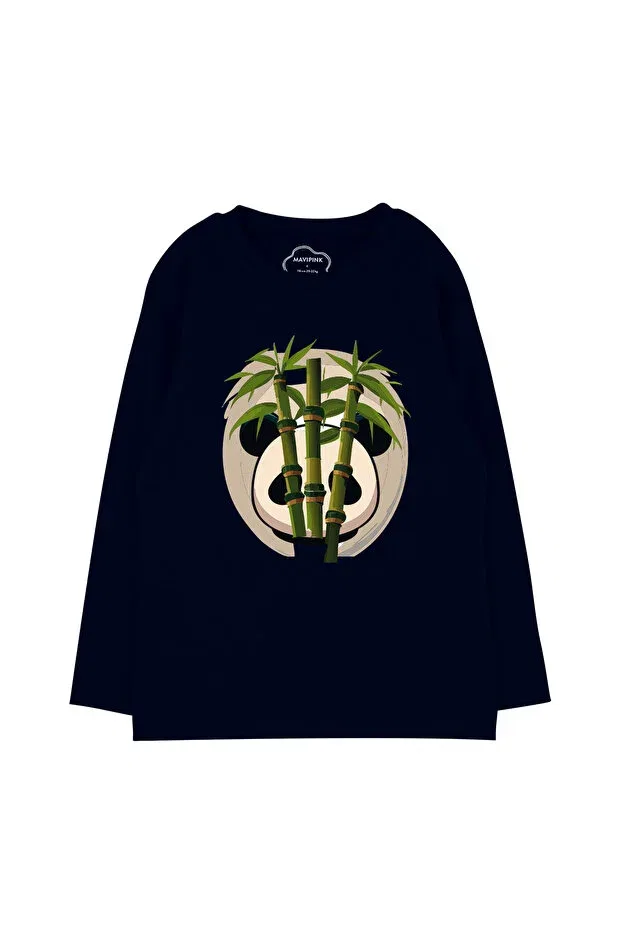 Детская футболка для мальчиков с принтом Panda Print Bubuga, Navy Blue
