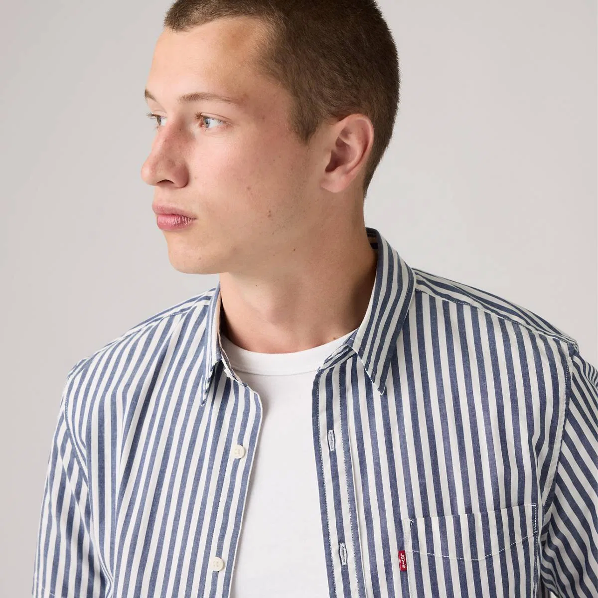 Классическая рубашка с одним карманом и коротким рукавом Levi's, Dean Stripe Estate - Blue — фото 2