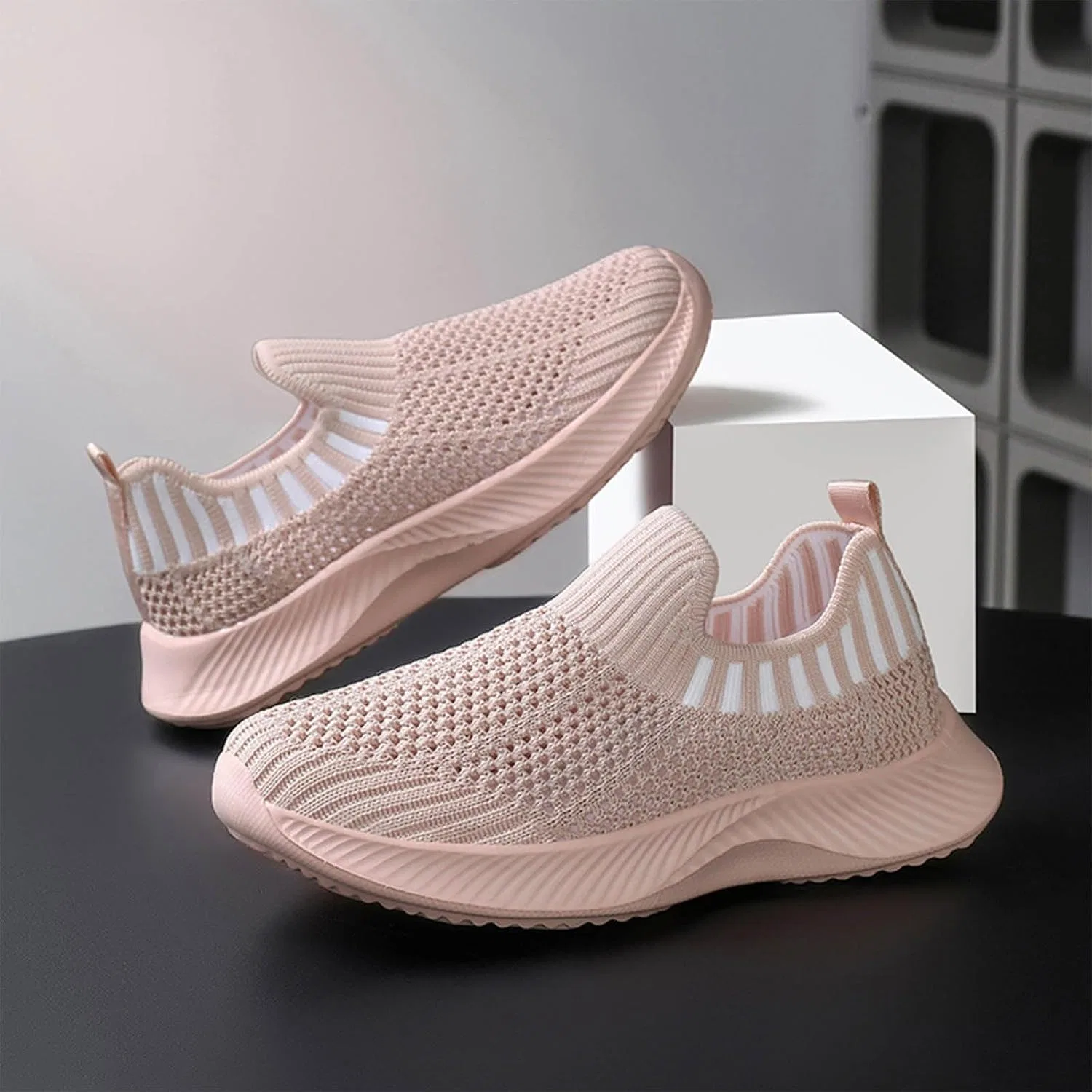 Детские дышащие кроссовки для девочек с носком IWIHMIV, Pink — фото 2