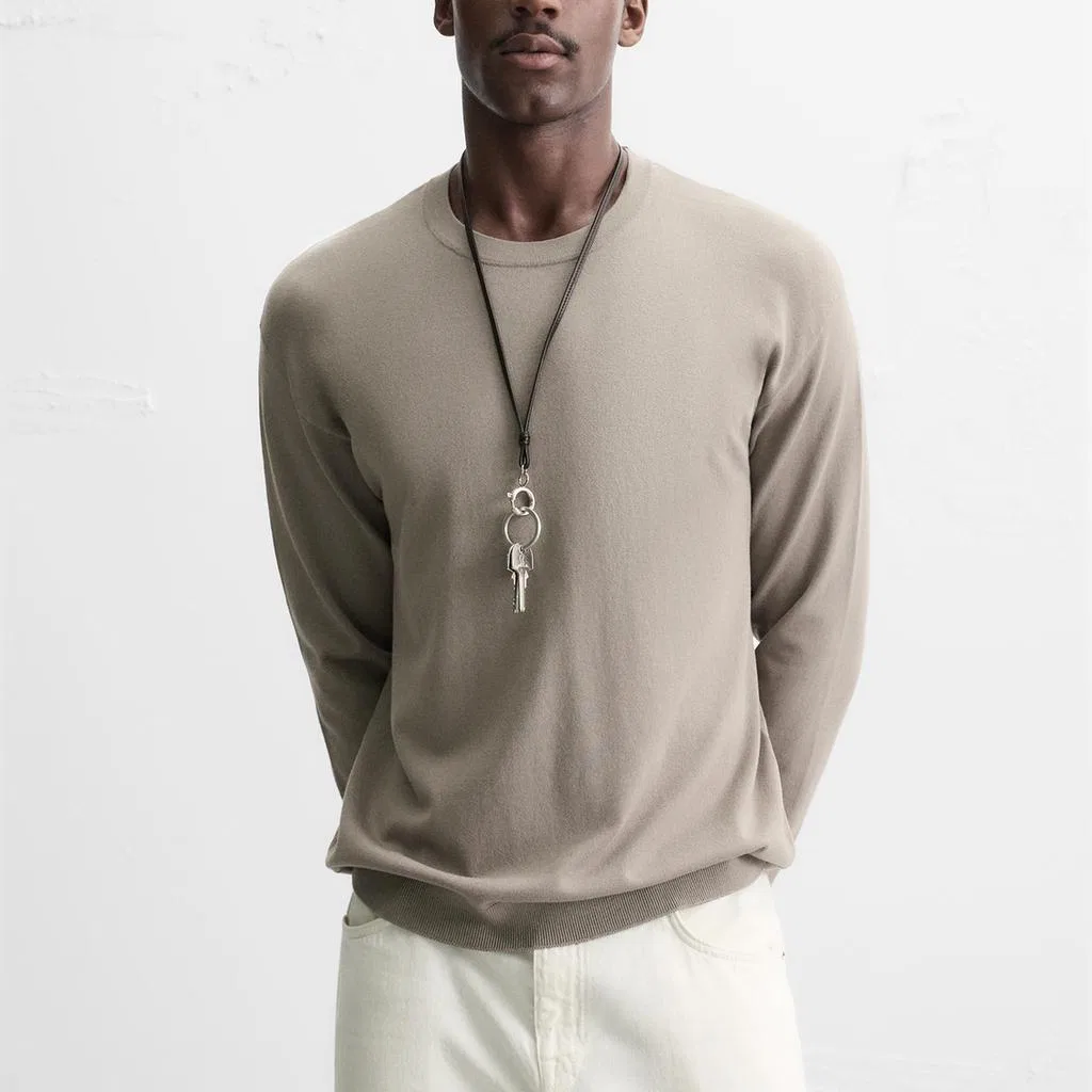 Мужской свитер с круглым вырезом Taupe ZARA, Taupe — фото 4