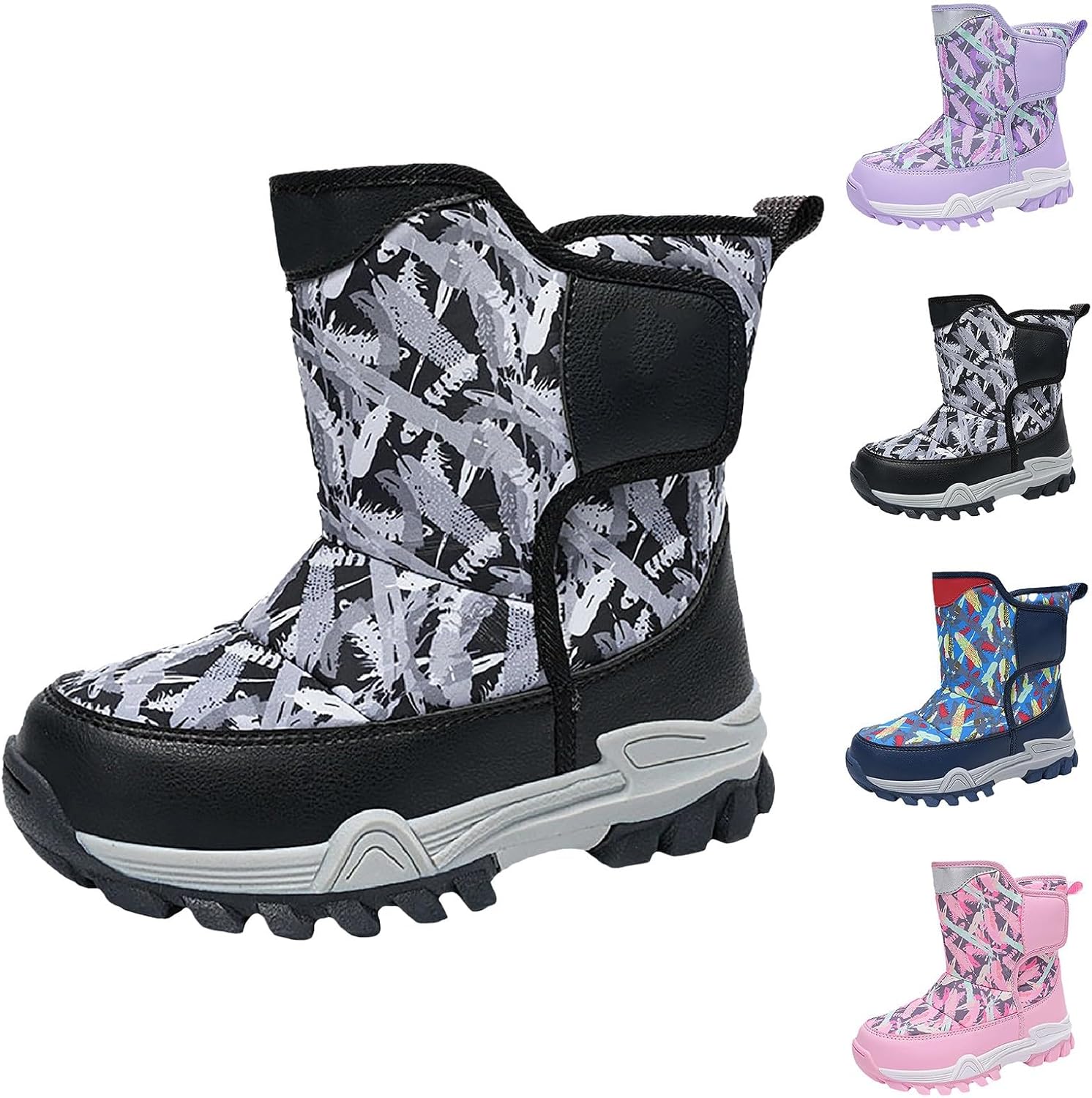 

Мальчики Девочки Зимние Сапоги с Шерстяной Подкладкой Милые Многоцветные Нескользящие Теплые Детские Ботинки До Икры Для Активного Отдыха и Походов Generic, Grey