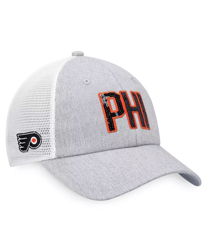 

Женская кепка-кнопка Trucker Snapback цвета «меланжевый серый» и «белый» Philadelphia Flyers Iconic Glimmer Fanatics