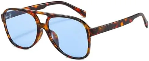 

Модные солнцезащитные очки большого размера для женщин, с двойной перемычкой, ретро-стиль, леопардовый принт, оранжевые зеркальные очки MTZJH, Leopard Blue