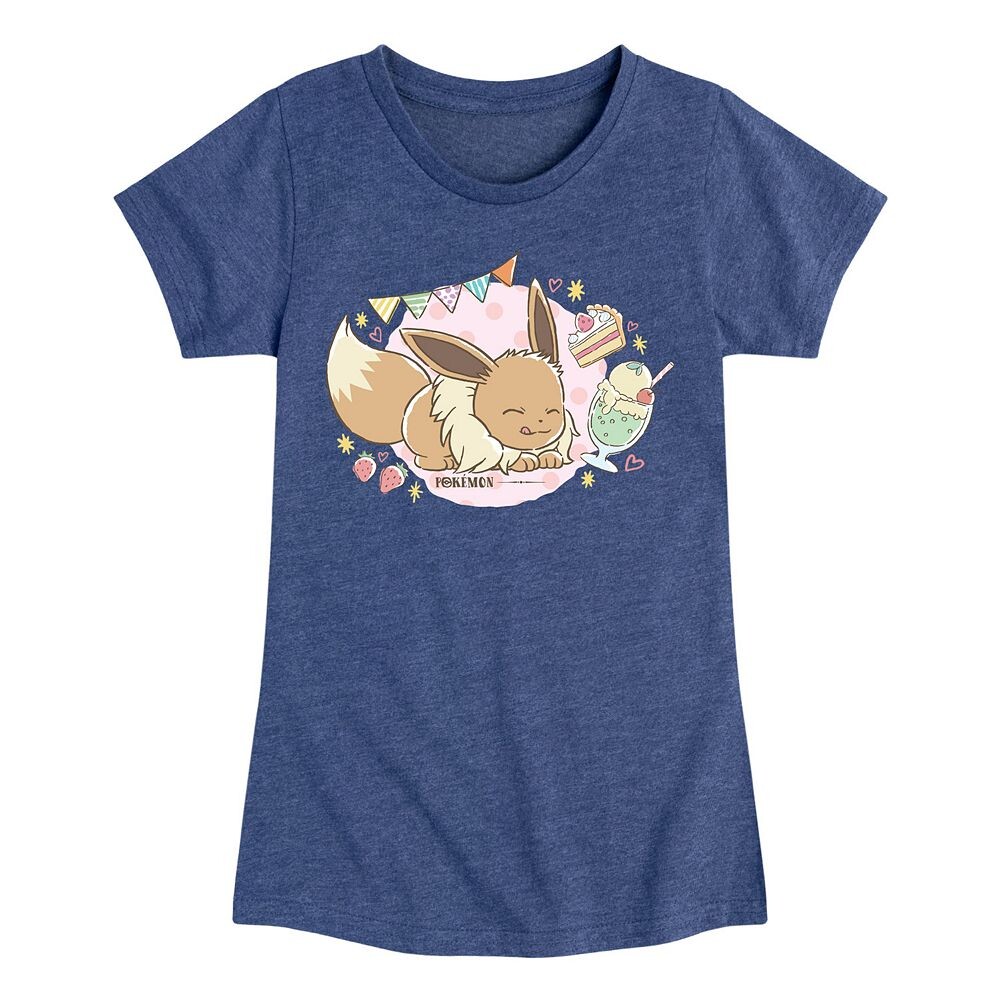 

Футболка с рисунком Pokemon Cafe Eevee для девочек 7–16 лет, цвет Heather Navy