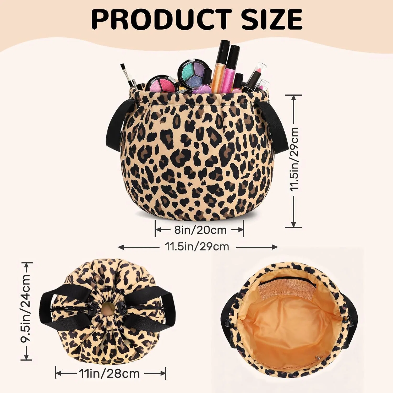 Стильная косметичка с леопардовым принтом на шнурке Cantustime, B-Leopard Print — фото 2