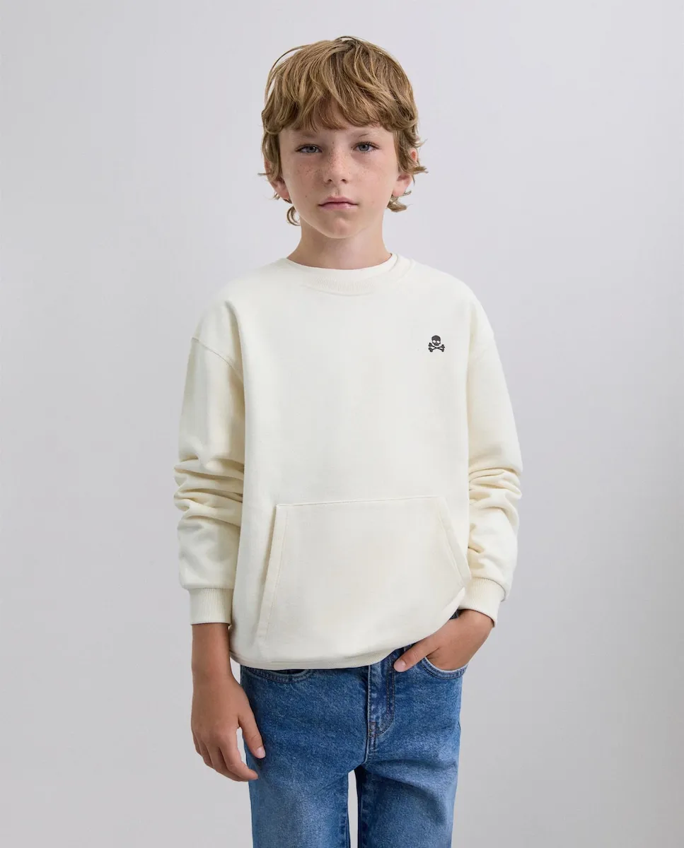 

Детский свитшот с длинными рукавами, с манжетами и карманом-кенгуру Scalpers, белый