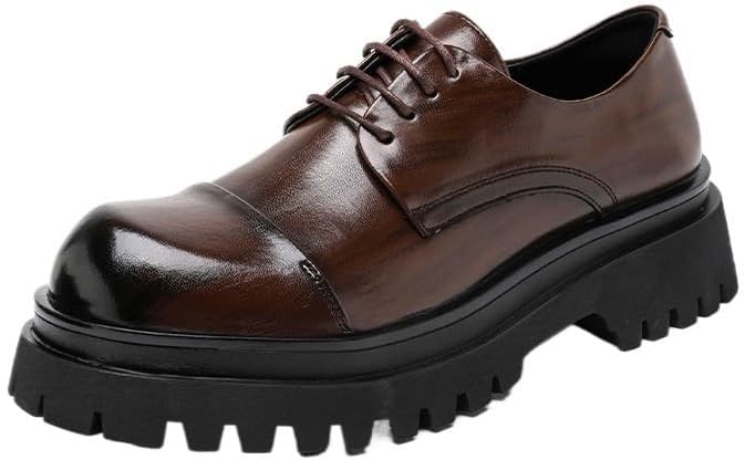 

Мужские оксфорды, классические туфли с кожаной платформой и округлым носком, дерби на шнуровке, с легким заходом, подошва с протектором, противоскользящие и износостойкие, подходят для офиса, бизнеса и повседневной носки Zestrelax, коричневый
