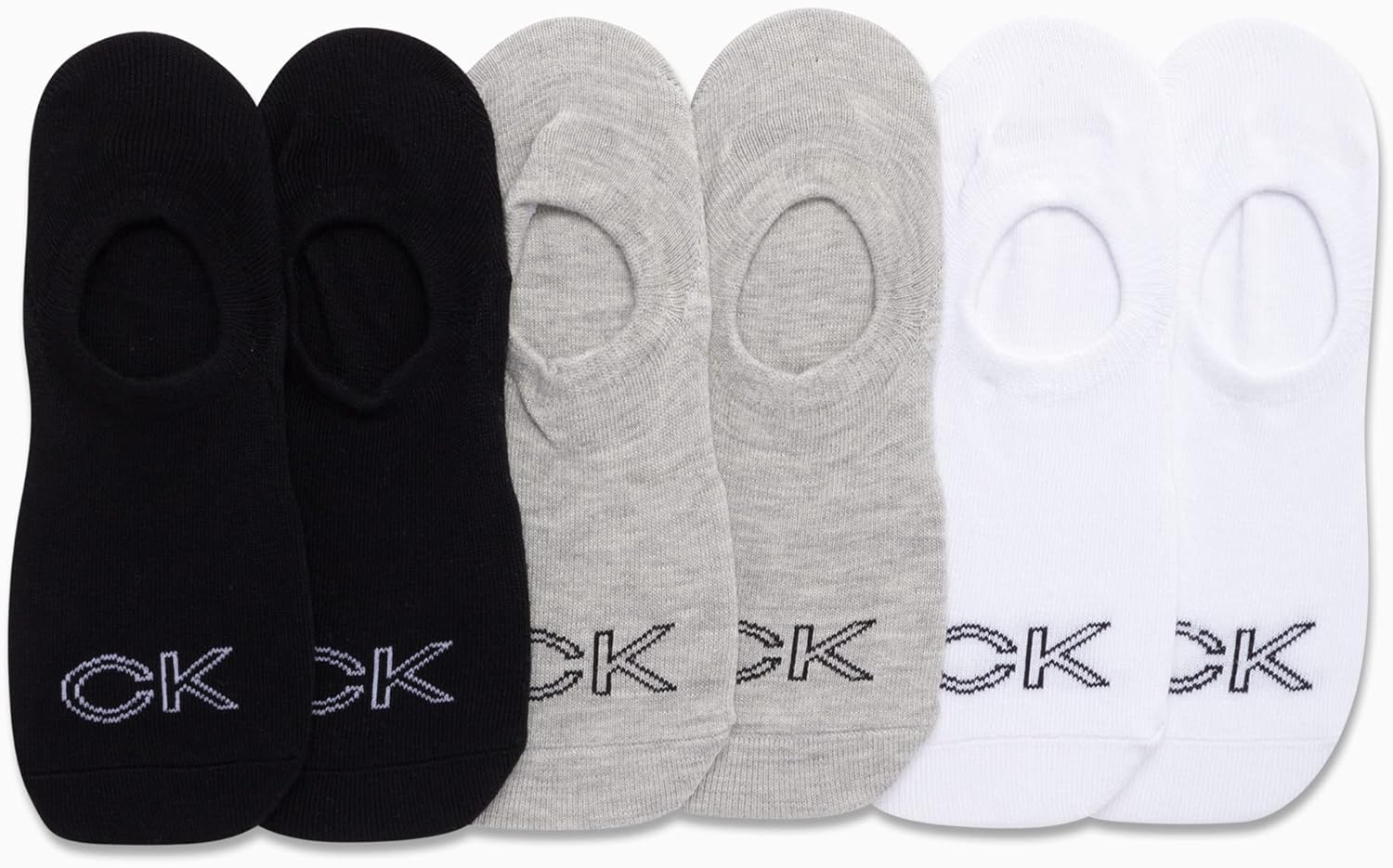 Женские носки Calvin Klein, невидимые, с нескользящей пяткой, легкие, из хлопковой смеси, с низким вырезом, 6 пар в упаковке, Grey/White/Black — фото 3