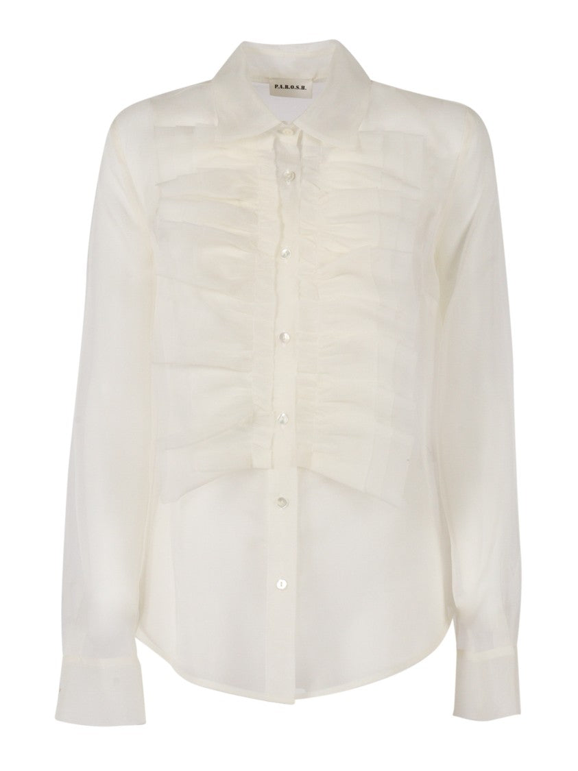 

Шелковая рубашка с драпировкой P.A.R.O.S.H., белый