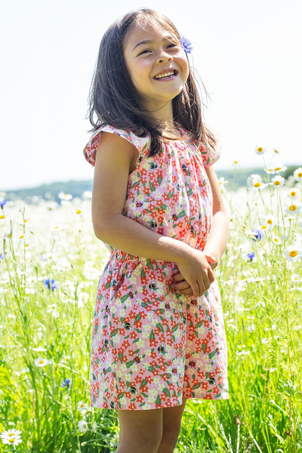 

Розовый короткий комбинезон из мятого трикотажа с цветочным мотивом Frugi, розовый