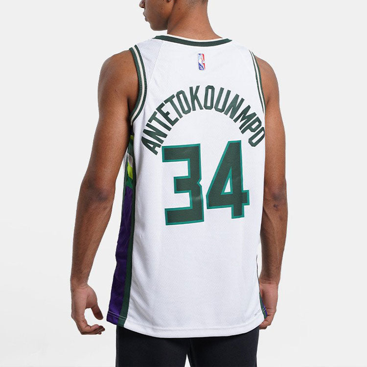 Джерси Nike Dri-FIT NBA Basketball Sports Milwaukee Bucks Giannis No.34 Vest 'White' — фото 4