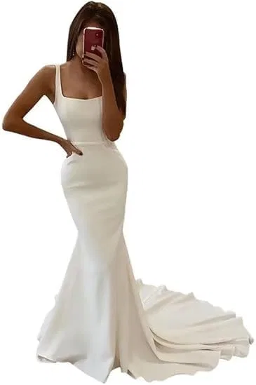 Женское длинное свадебное платье с кружевными аппликациями Satin, P White
