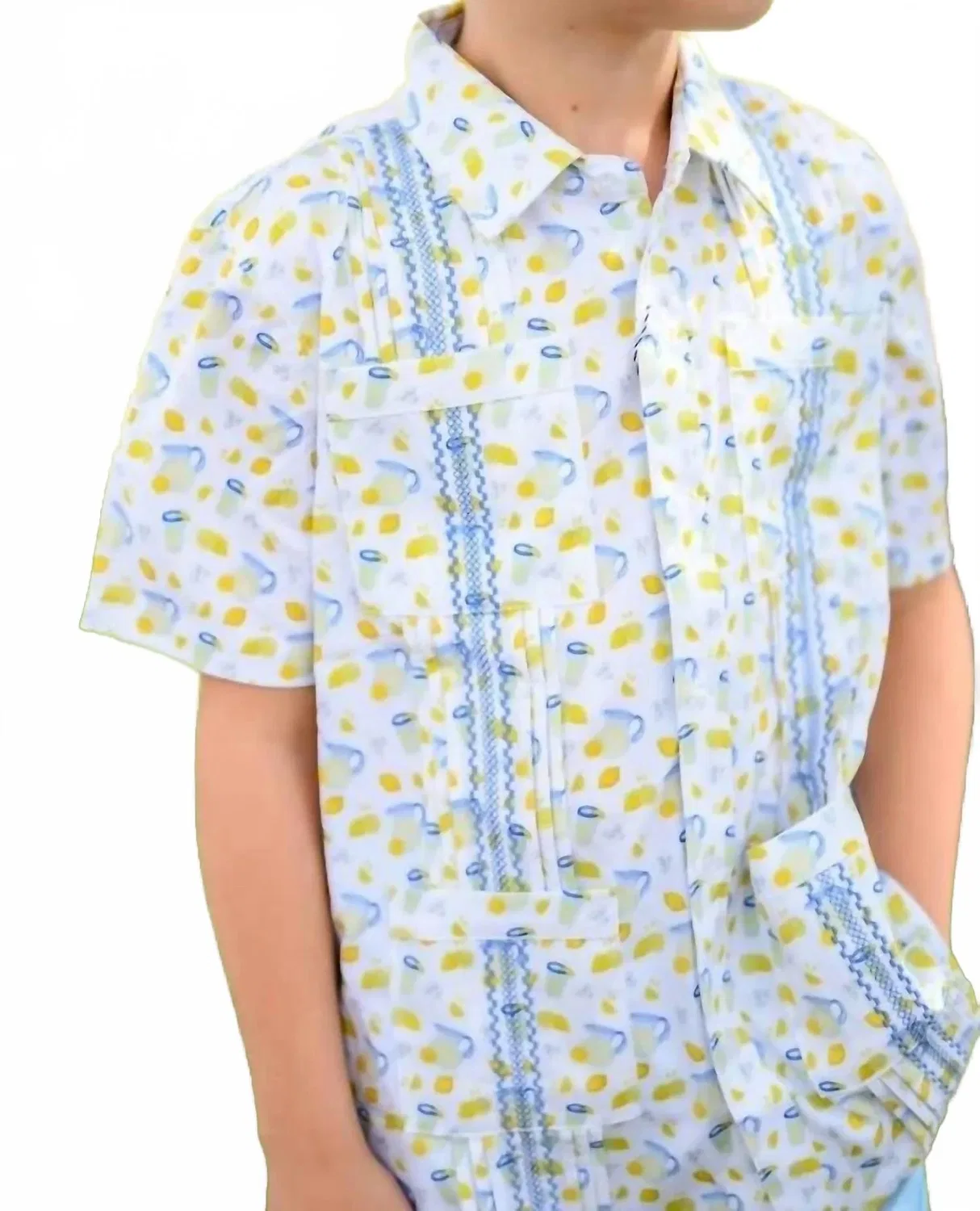 Детская рубашка для мальчиков с вышивкой и четырьмя карманами Guayabera Shirt Blue Quail Clothing Co., Lemonade — фото 2