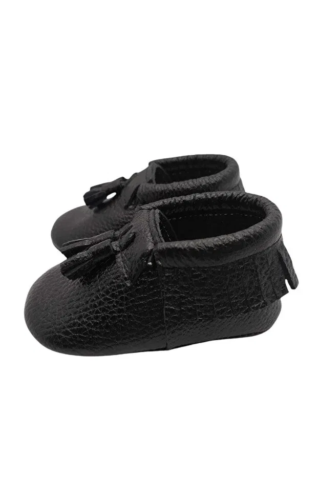 Детские мокасины для мальчиков кожаные King model Minibiri, Black — фото 4