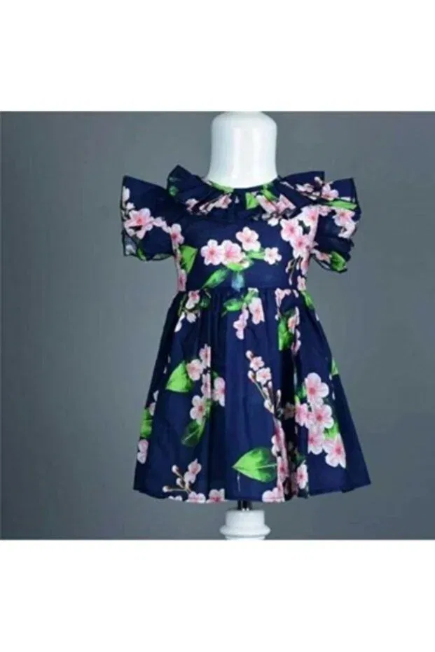 Детское платье для девочек с оборками Ruffled Floral Dress Luckylovelykids, Navy Blue