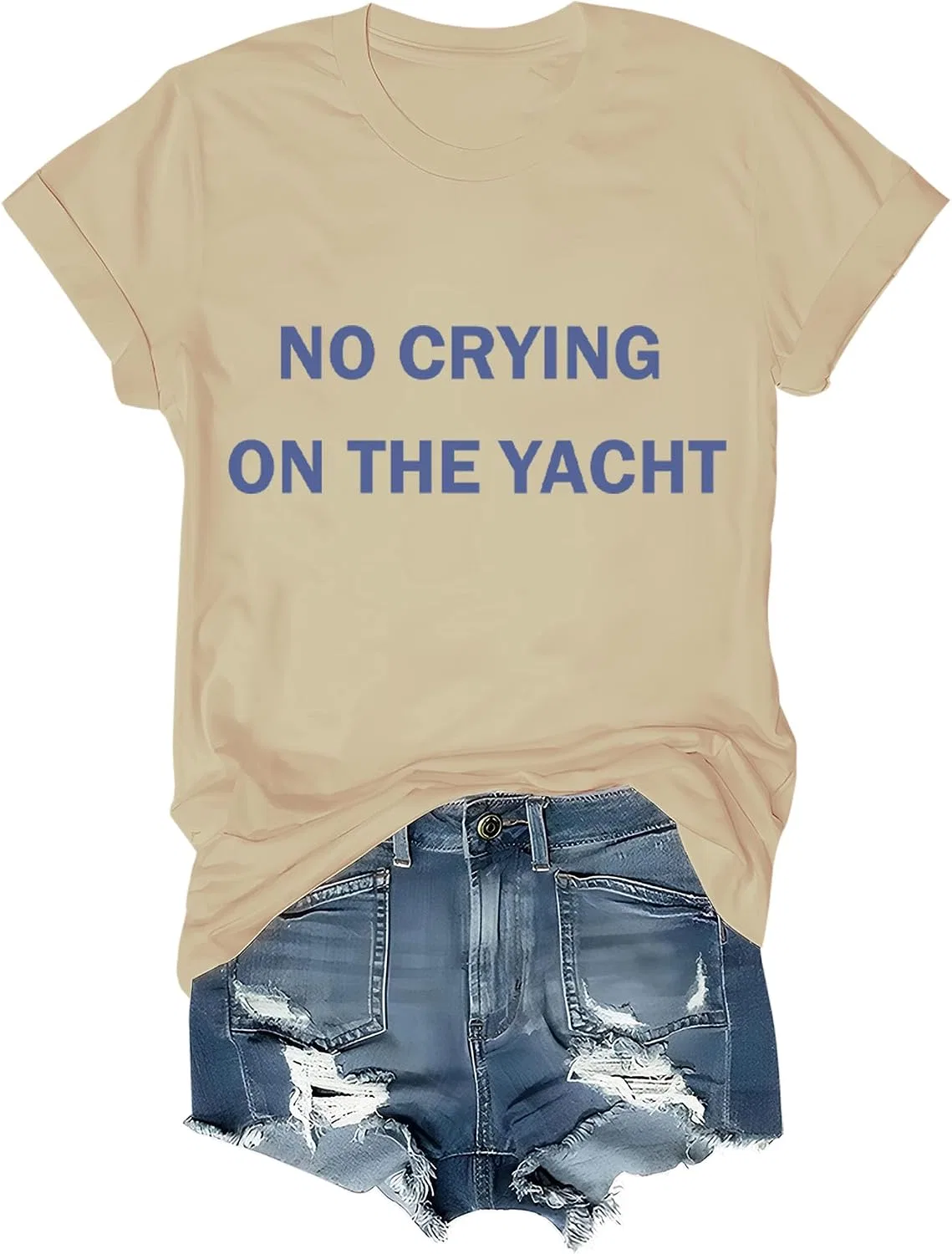 Женская футболка с принтом No Crying On The Yacht, Khaki