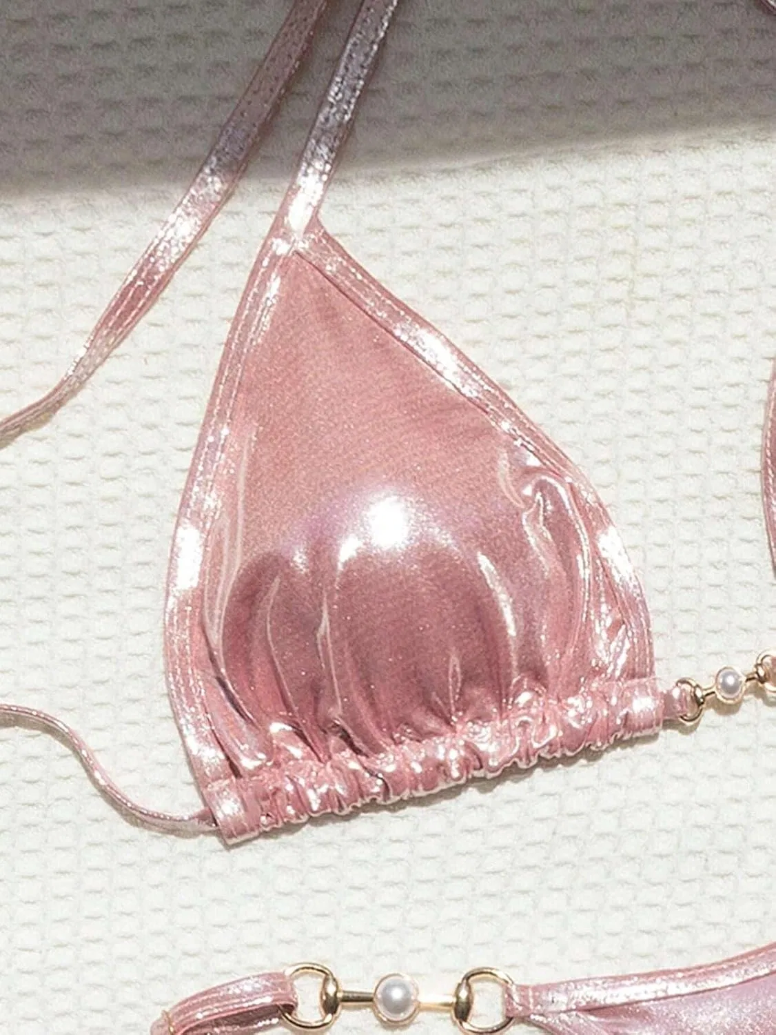 Женский бикини-комплект с высокой талией и завязками на спине, Coral Pink — фото 3