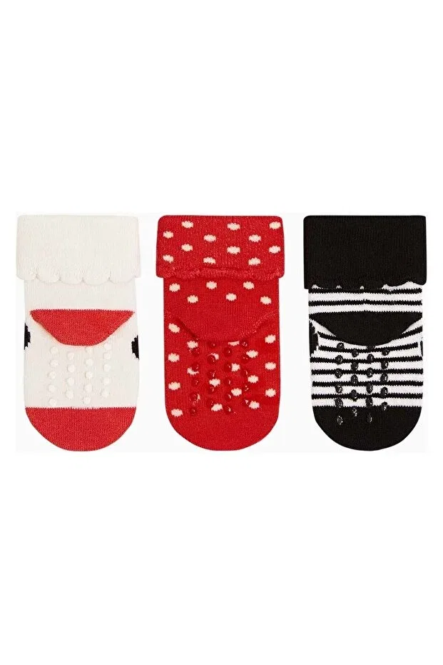 Детские носки для новорожденных с принтом Minnie 3 шт Semoor, Red-White-Black — фото 2
