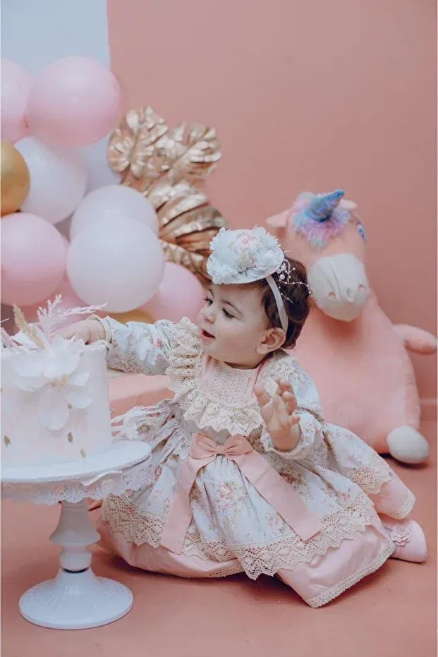 Детское платье для девочек винтажное с принтом Mint Green Vintage Baby Dress Hly Karol Tasarım, Mint Green