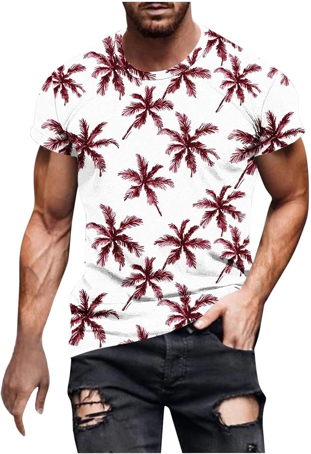 Мужская футболка с принтом Hawaiian Palm Beach, Wine
