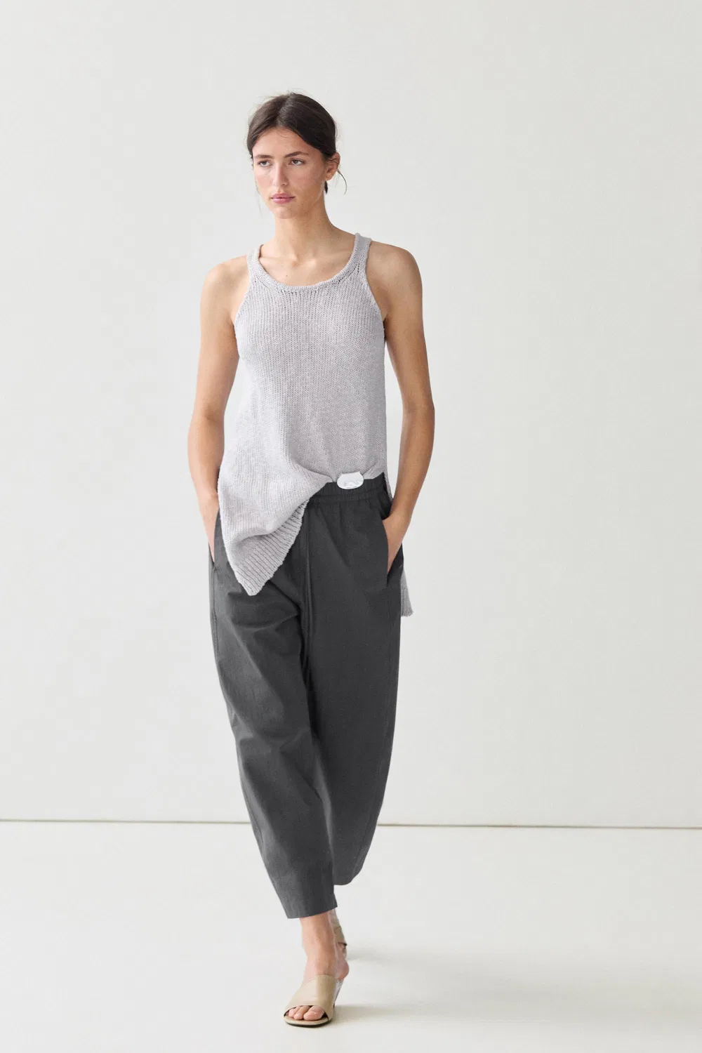 Брюки Massimo Dutti, укороченные технические брюки бочкообразной формы, синий — фото 3