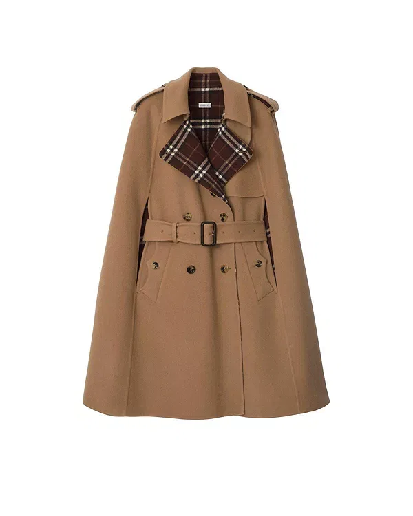 Женское пальто-накидка из шерсти Belmont Burberry, Camel Brown/Treacle Brown — фото 4