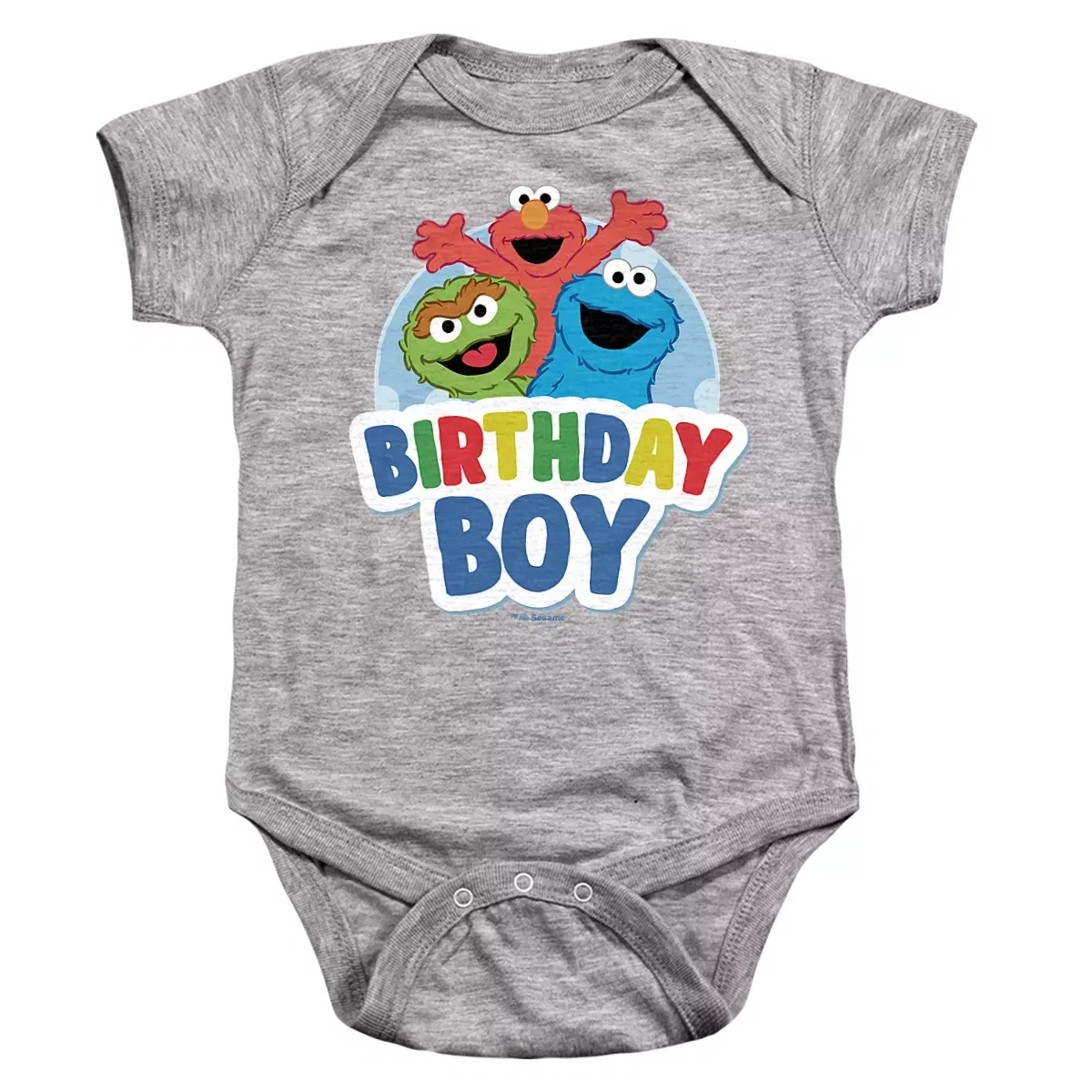 Детское боди с коротким рукавом Baby Elmo Oscar Cookie Monster Birthday Boy Infant Bodysuit Sesame Street, Athletic Heather