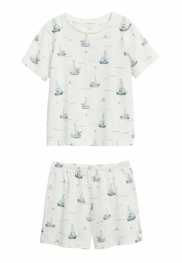 Пижамный набор с принтом парусника Sailing boat-themed pyjama unisex set Newbie off-white, белый