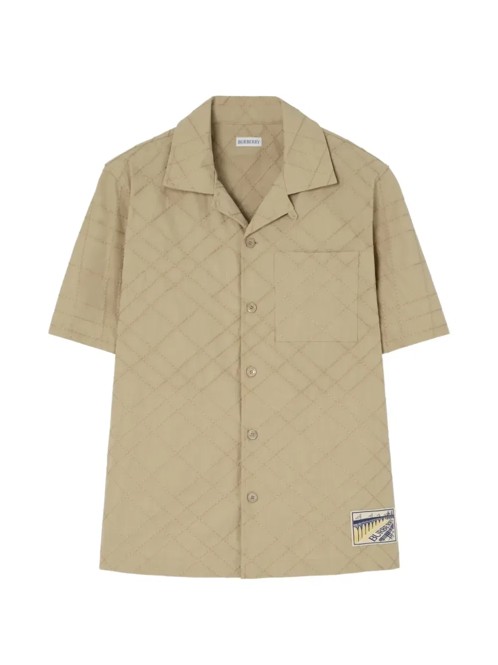 Рубашка из хлопка с вышивкой в клетку свободного кроя Burberry, бежевый