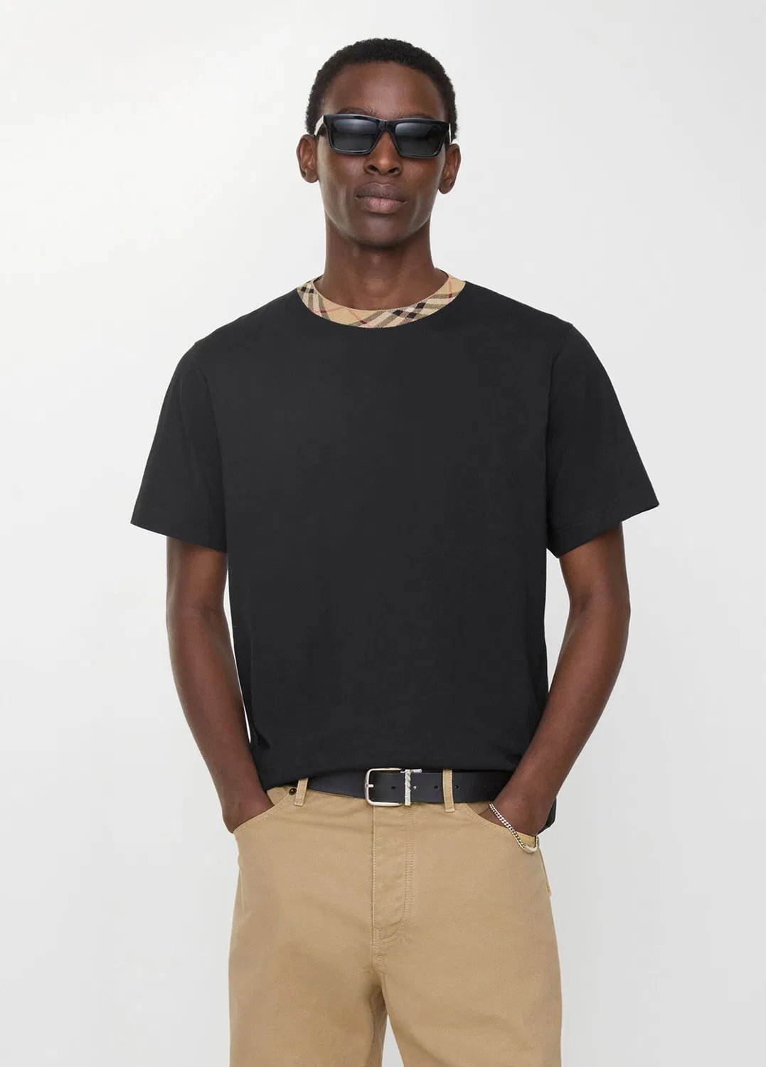 Футболка Burberry Check Trim, черный — фото 2
