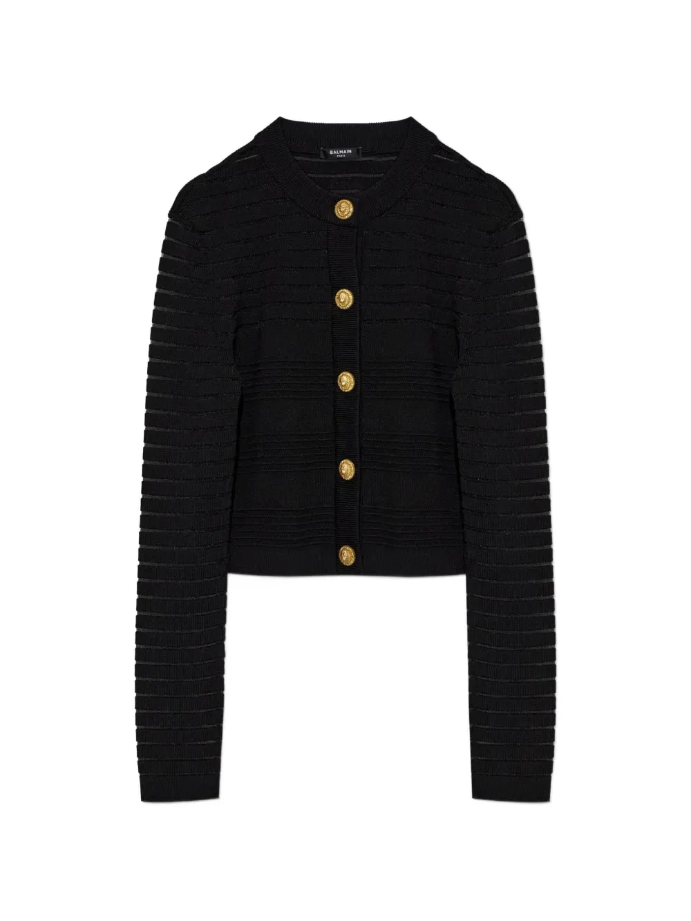 Приталенный кардиган в прозрачную полоску Balmain, черный