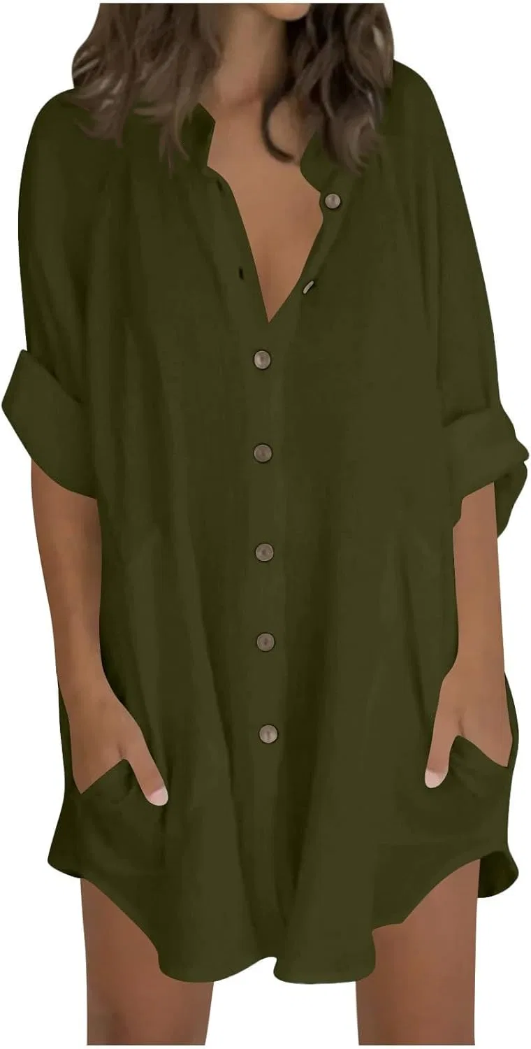 Женская свободная туника с воротником Pelang, Army Green