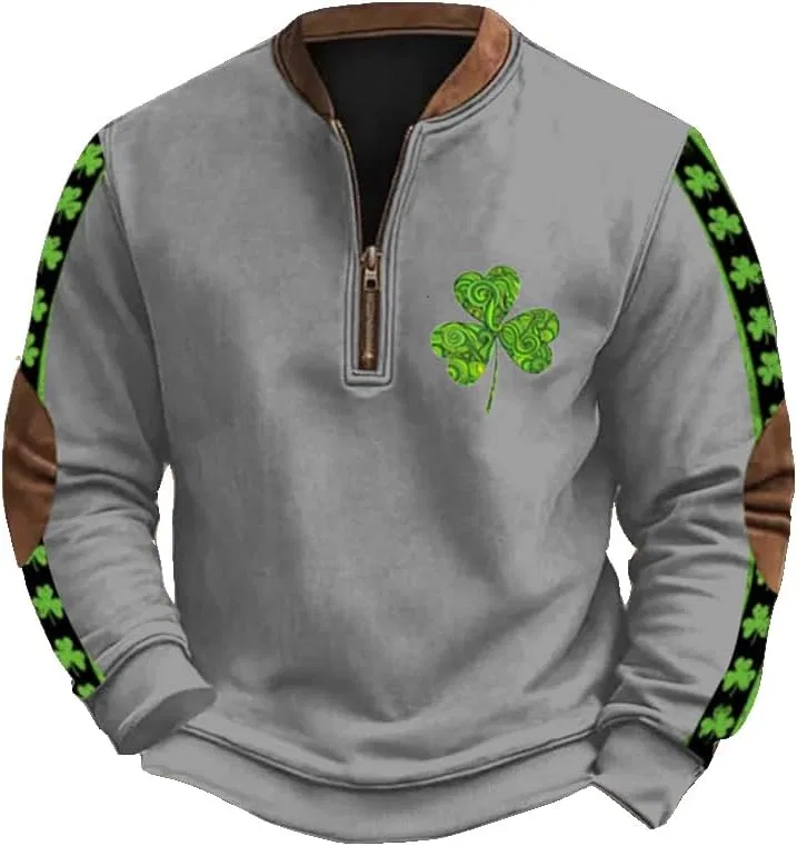 Мужская толстовка с принтом клевера Pullover, Grey