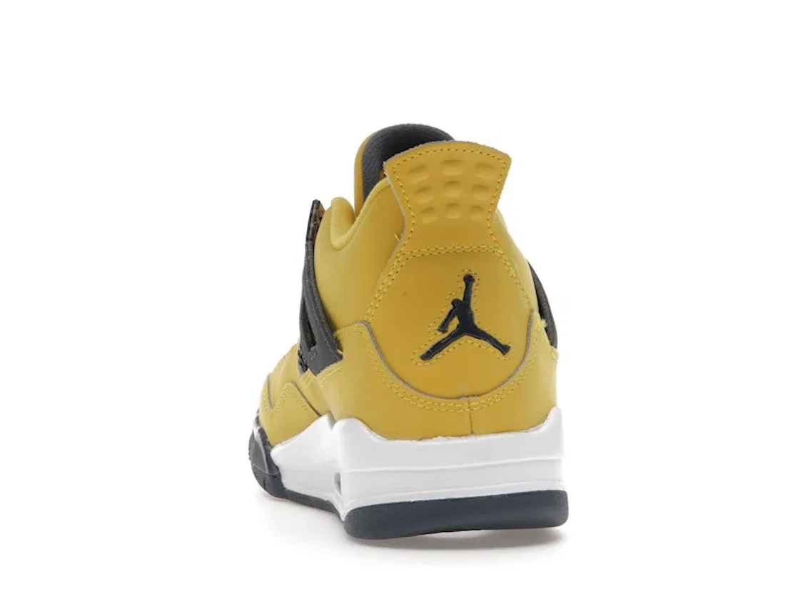 Детские кроссовки для мальчиков с высокой посадкой Jordan 4 Retro Lightning Jordan, Tour Yellow/White-Dark Blue Grey — фото 4