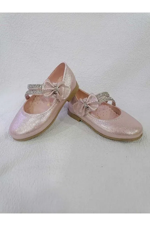 Детские балетки для девочек с блестящими камнями Özgür Kids, Pink Powder — фото 4