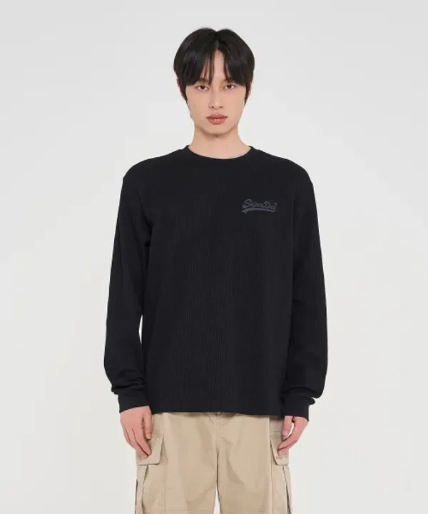 Футболка с длинным рукавом вафельная Superdry, черный