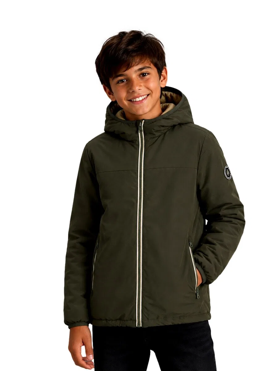 Детская межсезонная куртка Jack & Jones Junior 'JJBrooklyn' оливкового цвета — фото 2