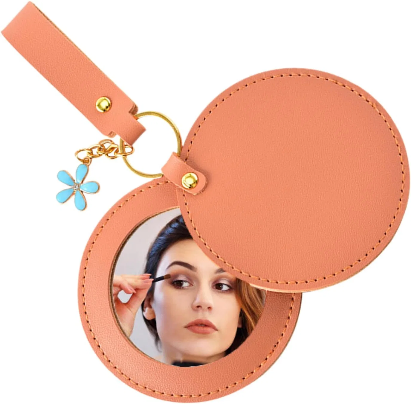 Дорожный складной зеркало, PU-кожа, 13.5x17.5 см, Orange Generisch